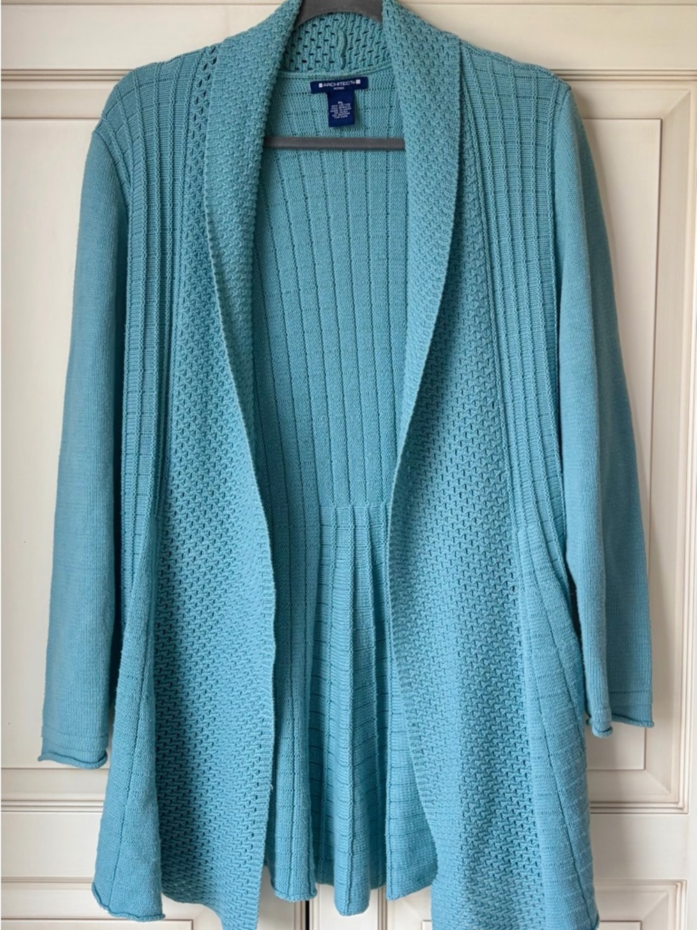 🍇 Architect Light Blue Knit Coastal Classic Open Long Cardigan Size Large Petite